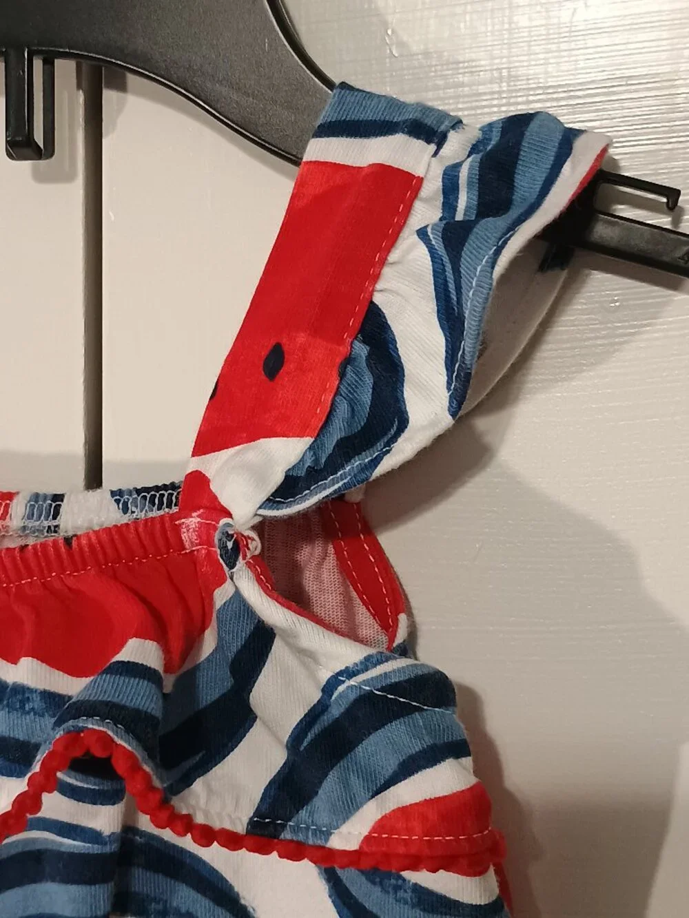 Carter’s Baby Girl 12M Watermelon Romper Red White Blue Cotton Summer One Piece